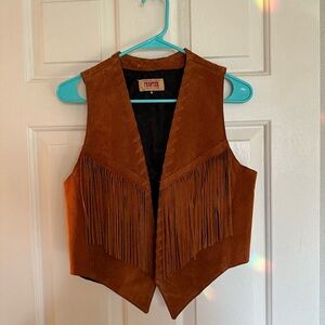 Boho leather suede fringe brown vest